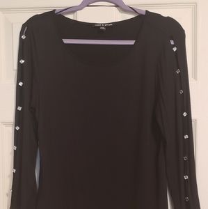 Peekaboo 3/4-Sleeve Top with Rhinestones - NWOT